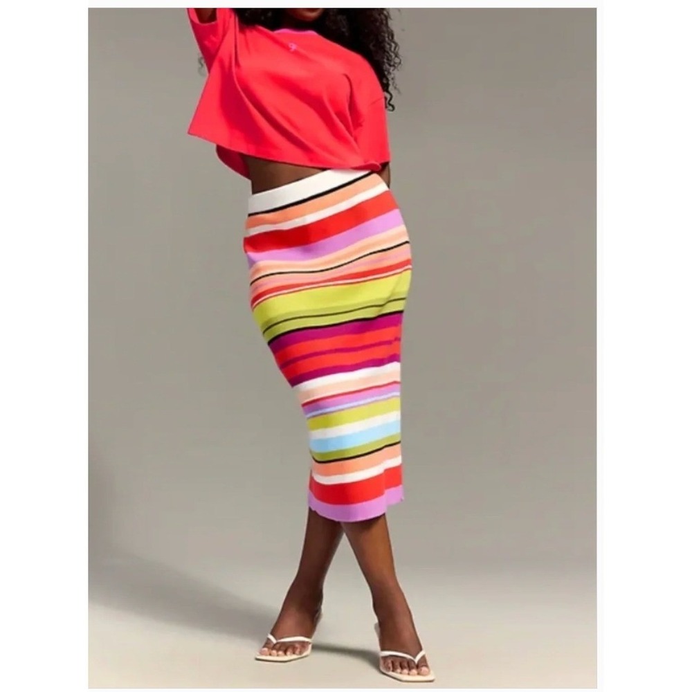 Old Navy x Christopher John Rogers Multicolor Striped Ribbed Knit Midi Skirt | S